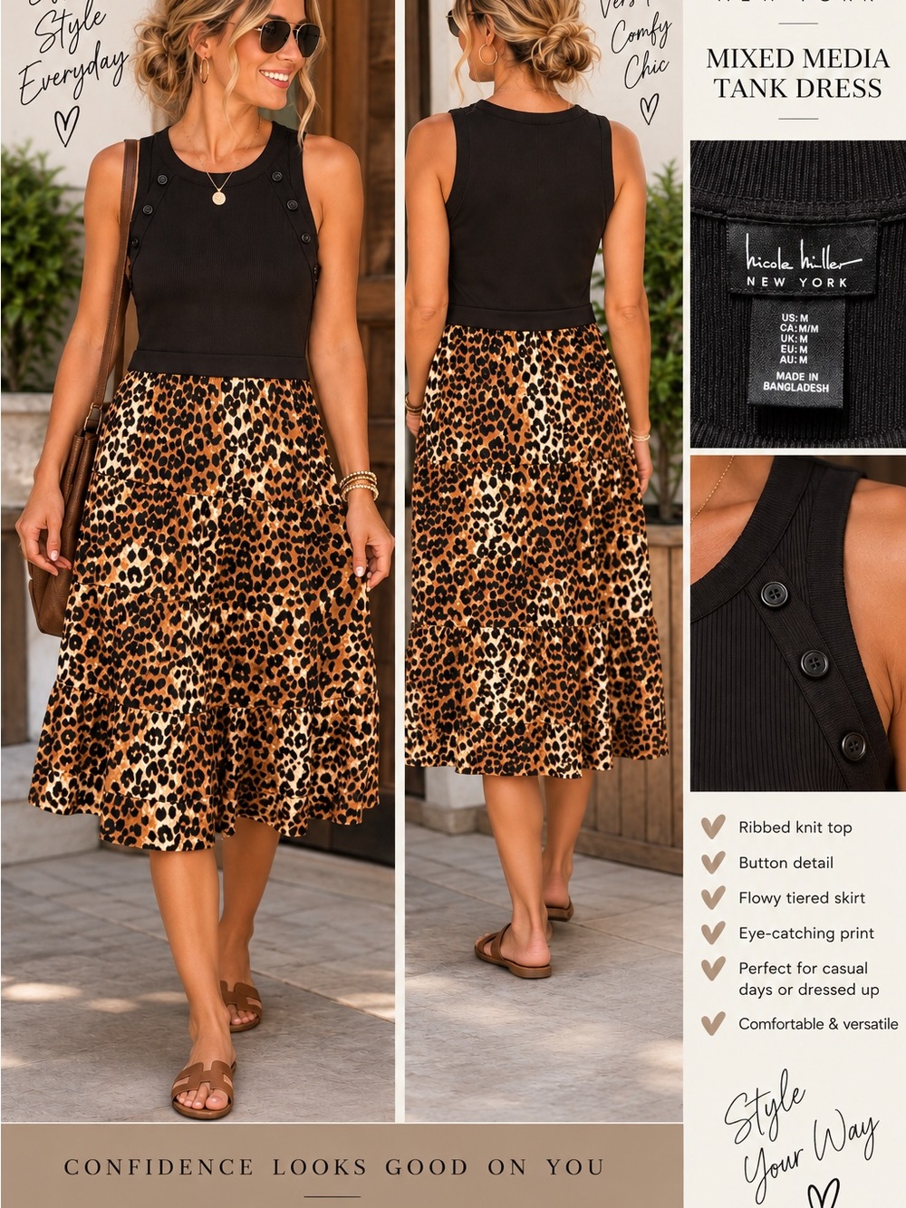 Nicole Miller Black Tank with Leopard Print Midi Skirt